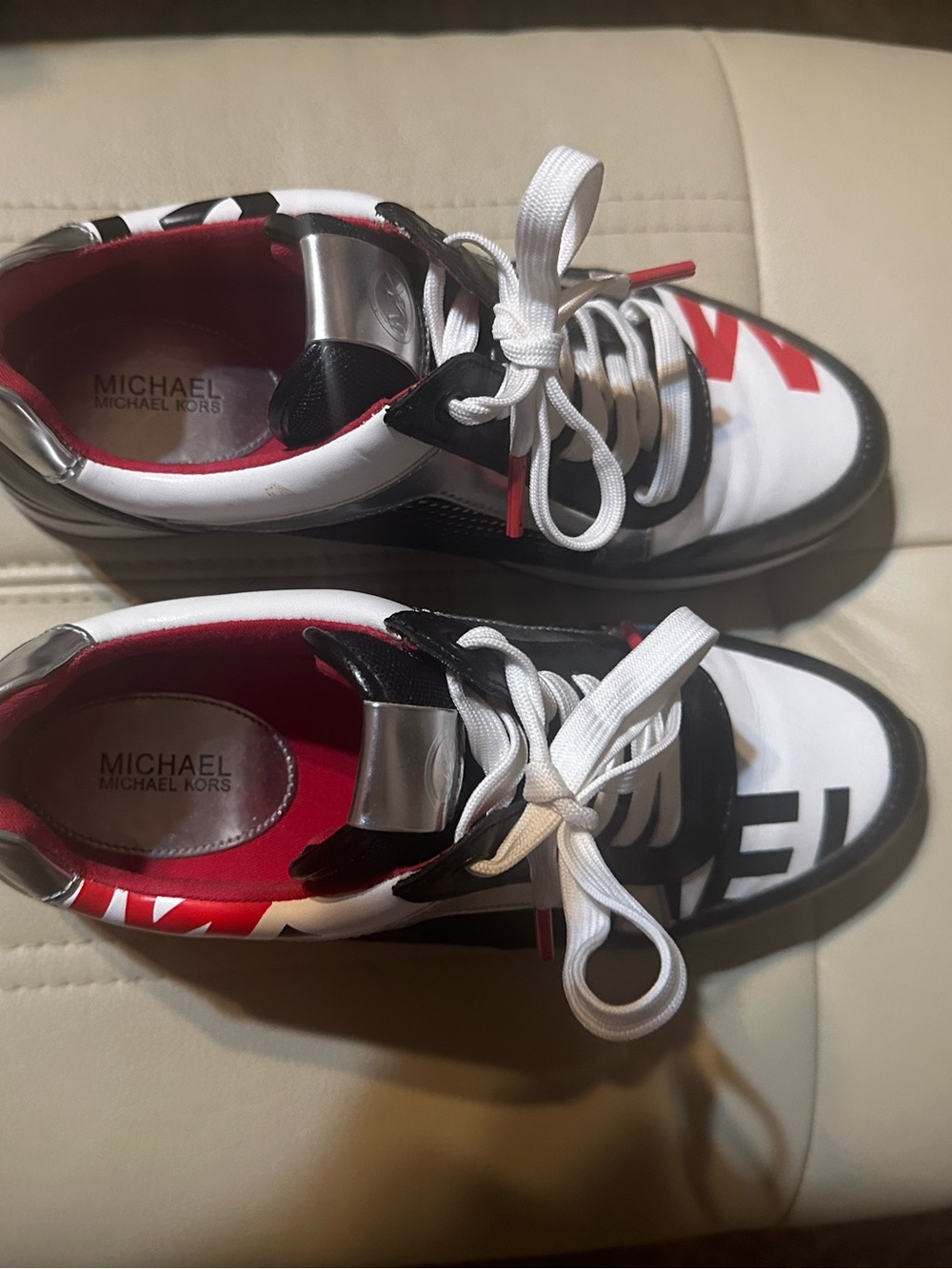 Michael Kors White Black Red Low-Top Sneakers